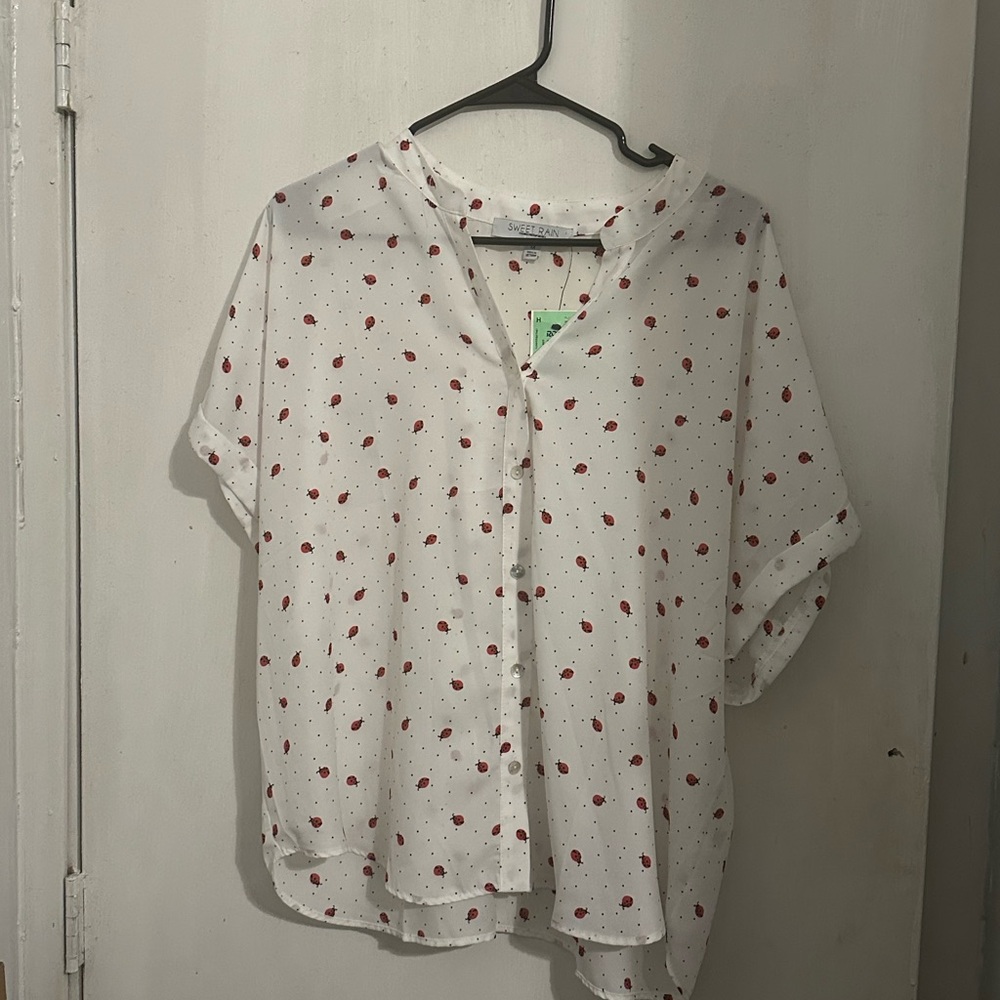 White and Red Polka Dot Women's Top